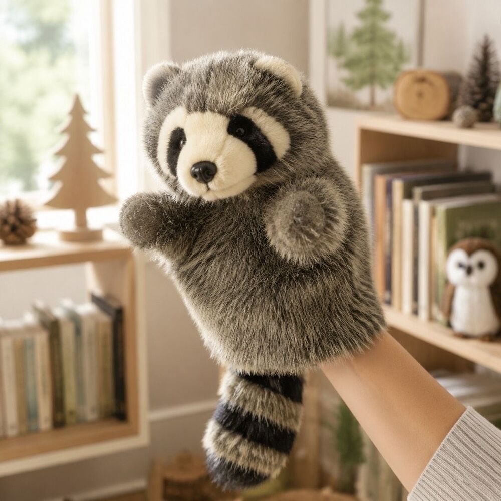 Folkmanis Raccoon Finger Puppet Plush Stuffed Animal Toy Realistic